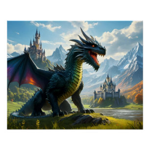 Rainbow Dragon in a Mystical Land Poster