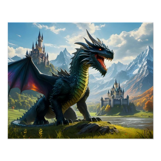 Rainbow Dragon in a Mystical Land Poster (Front)