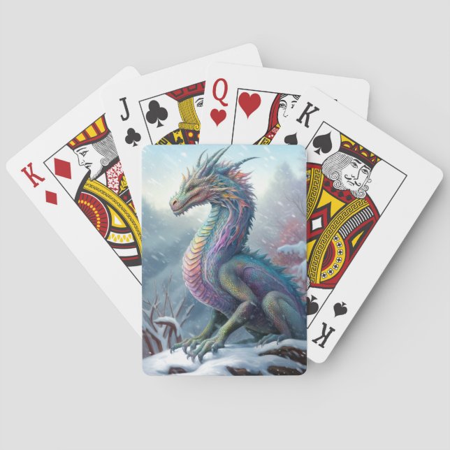 Rainbow Dragon In The Snow Fantasy Art Poker Cards (Back)