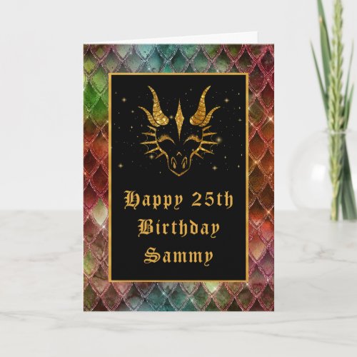Rainbow Dragon Scales Faux Glitter Happy Birthday