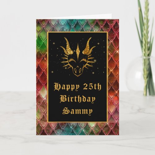 Rainbow Dragon Scales Faux Glitter Happy Birthday Card