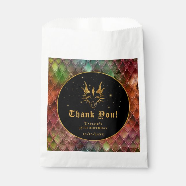 Rainbow Dragon Scales Gold Birthday Thank You Favor Bag (Front)