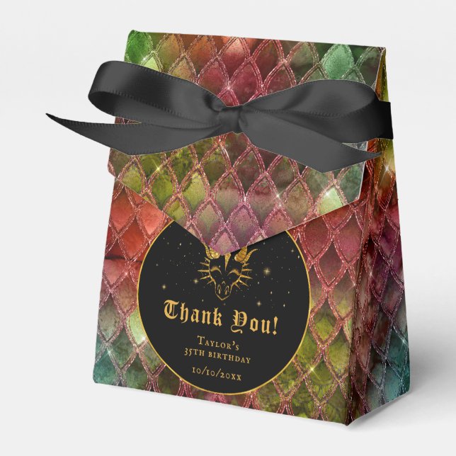Rainbow Dragon Scales Gold Birthday Thank You Favor Boxes (Front Side)