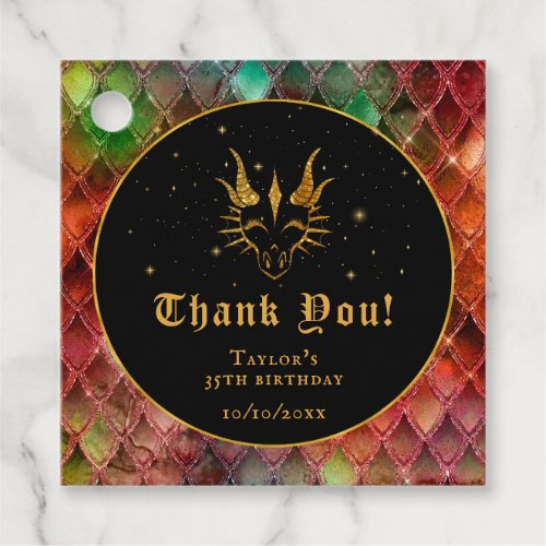 Rainbow Dragon Scales Gold Birthday Thank You Favor Tags