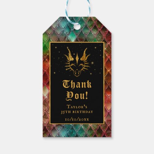 Rainbow Dragon Scales Gold Birthday Thank You Gift Tags