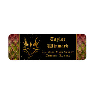 Rainbow Dragon Scales Gold Faux Glitter Label
