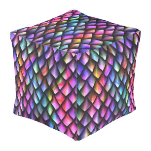 Rainbow Dragon Scales Square Pouf