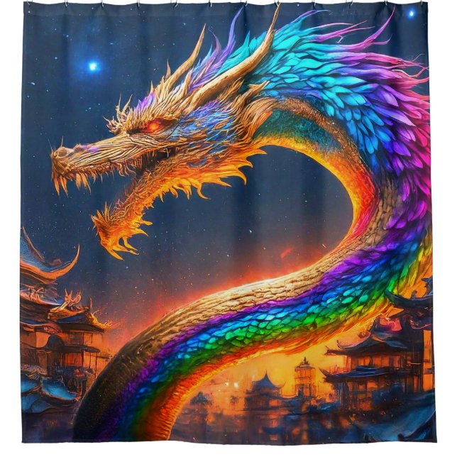 Rainbow Dragon Shower Curtain (Front)