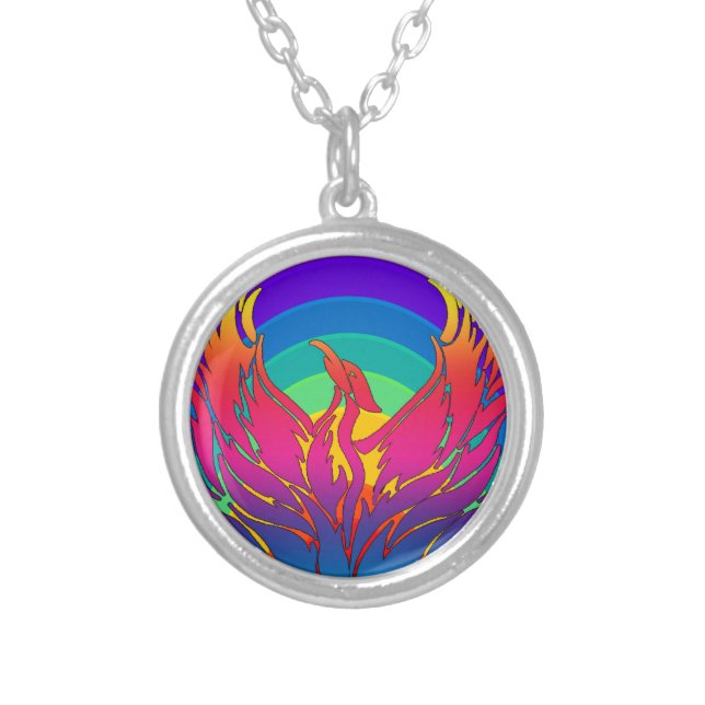 Rainbow Dragon Silver Plated Necklace (Front)