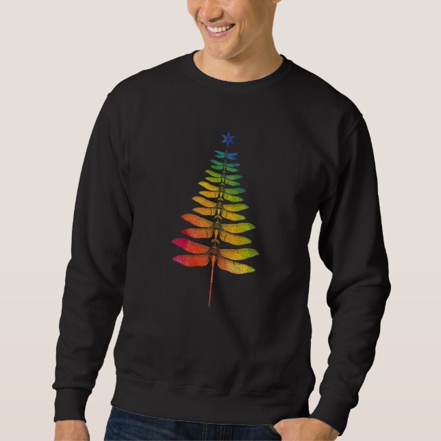 Rainbow Dragonfly Christmas Tree Fairycore Aesthet Sweatshirt (Front)