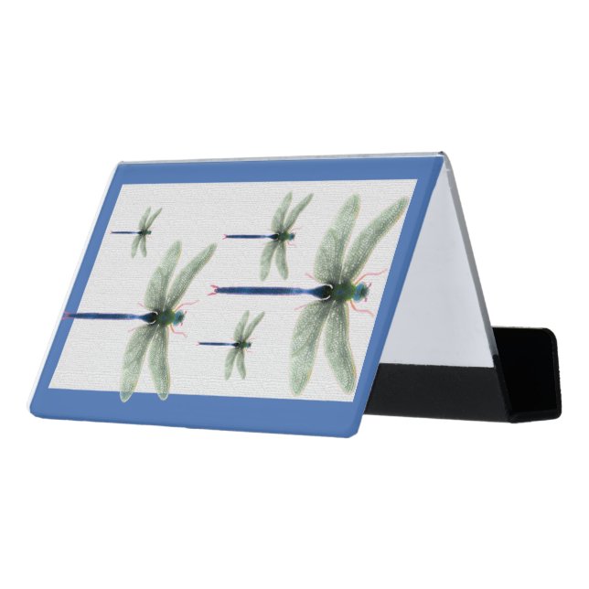 Rainbow Dragonfly Desk Business Card Holder (Angled Back)