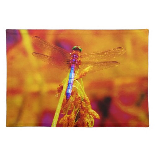 Rainbow Dragonfly on amber and fuschia Placemat