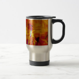 Rainbow Dragonfly on amber and fuschia Travel Mug