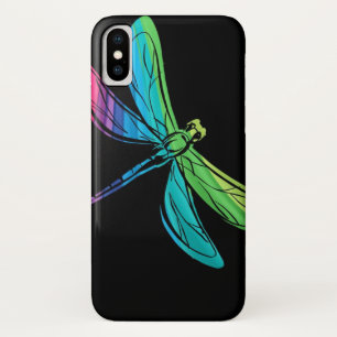 Rainbow Dragonfly on Black iPhone X Case