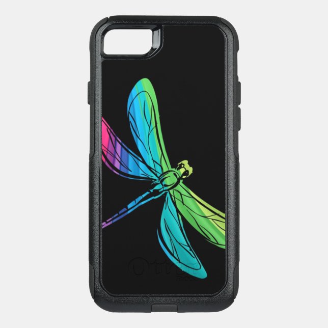 Rainbow Dragonfly on Black Otterbox iPhone Case (Back)