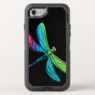 Rainbow Dragonfly on Black OtterBox Defender iPhone SE/8/7 Case