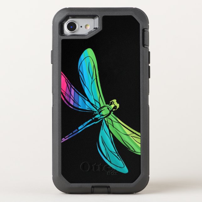 Rainbow Dragonfly on Black Otterbox iPhone Case (Back)