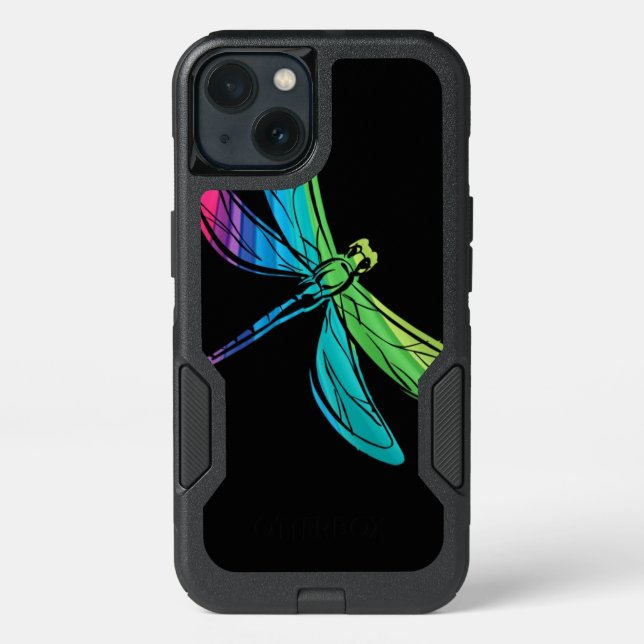 Rainbow Dragonfly on Black Otterbox iPhone Case (Back)