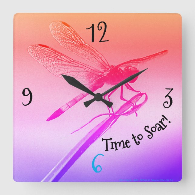 *'Rainbow Dragonfly' Square Wall Clock (Front)