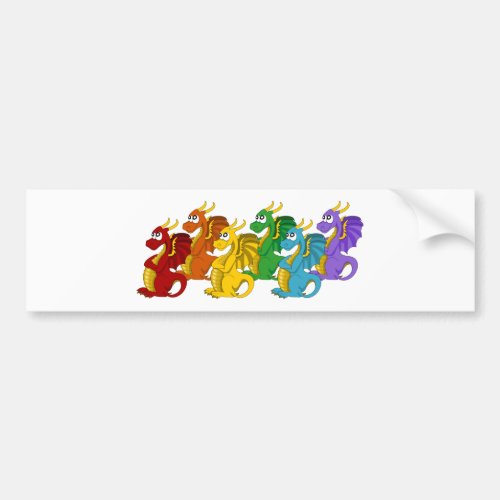 Rainbow dragons cartoon flag bumper sticker