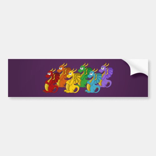 Rainbow dragons cartoon flag bumper sticker