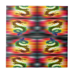 Rainbow dragons ceramic tile