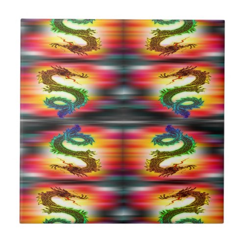 Rainbow dragons ceramic tile