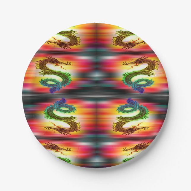 Rainbow dragons paper plates (Front)