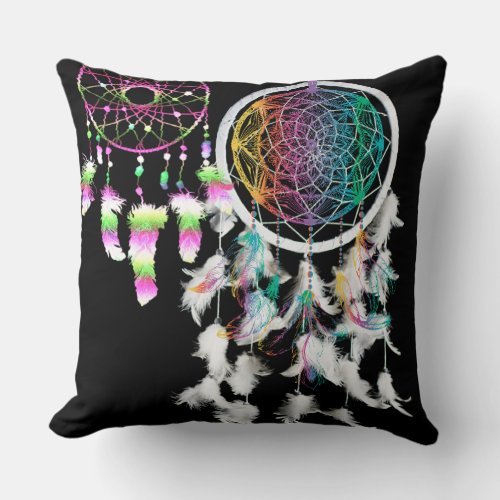 Rainbow Dream_Catchers Throw Pillow