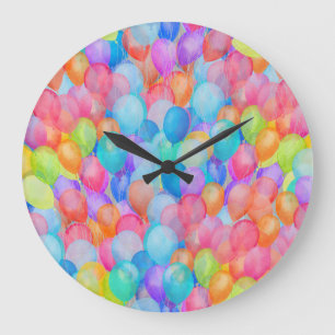 Rainbow Dreams: Watercolor Balloon Art Large Clock