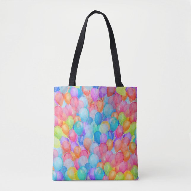 Rainbow Dreams: Watercolor Balloon Art Tote Bag (Front)
