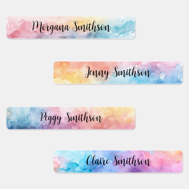 Rainbow Dreamy Abstract Pastels Name Calligraphy Labels (Group)