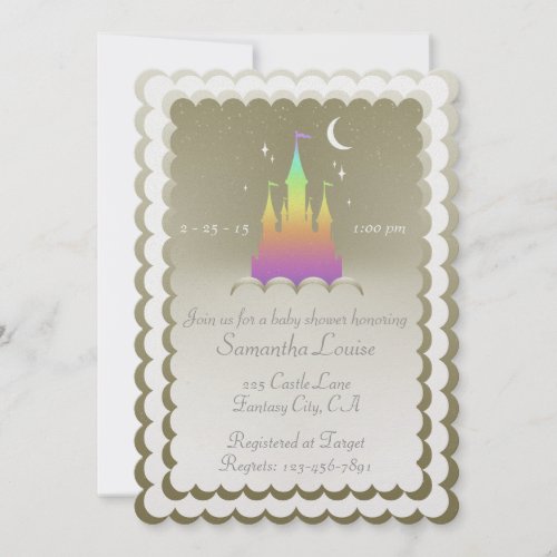 Rainbow Dreamy Castle In The Clouds Baby Shower Invitation