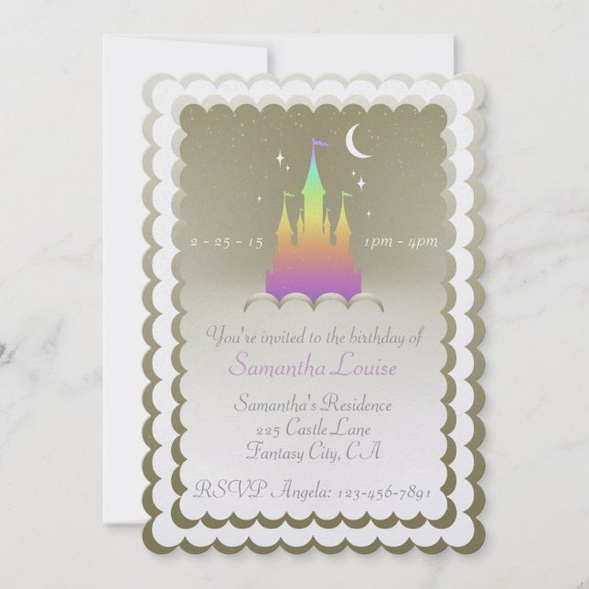 Rainbow Dreamy Castle In The Clouds Birthday Invitation (Front)