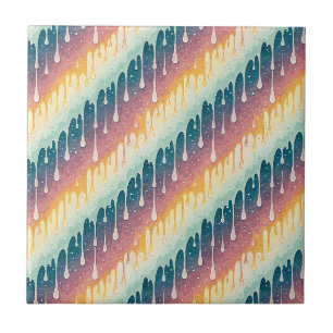 Rainbow Drip Abstract Colorful Liquid Art Pattern Ceramic Tile