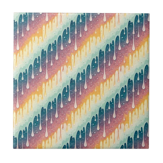 Rainbow Drip Abstract Colorful Liquid Art Pattern Ceramic Tile (Front)