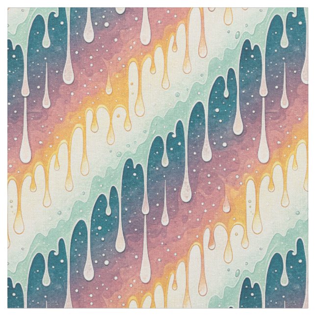 Rainbow Drip Abstract Colorful Liquid Art Pattern Fabric (Close Up)