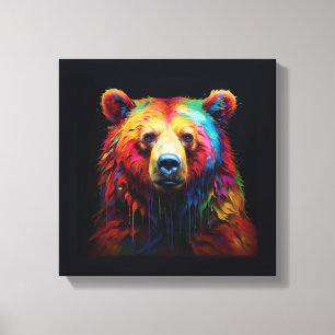 "Rainbow Drip Bear" - Stretched Canvas Print