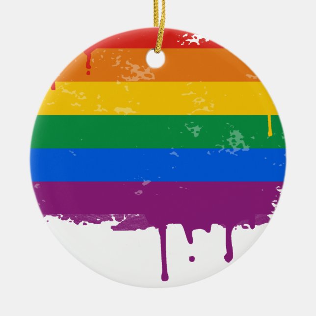 Rainbow drip ceramic ornament (Front)
