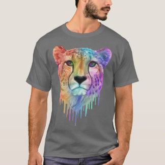 Rainbow Drip Cheetah Portrait girl family T-Shirt