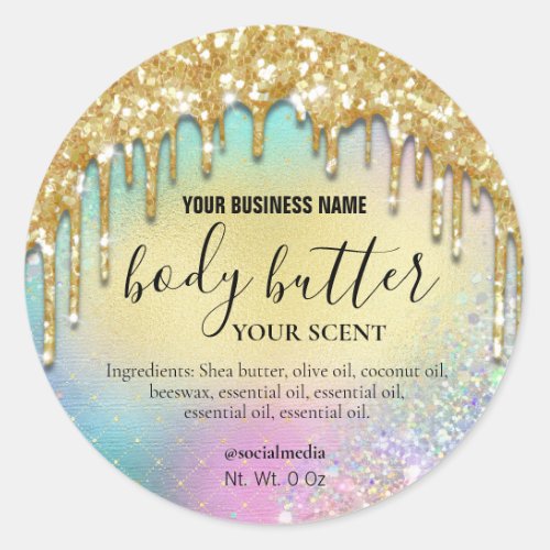 Rainbow Dripping Gold Glitter Body Butter Labels