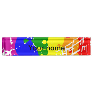 Rainbow Dripping Paint Distressed Desk Name Plate