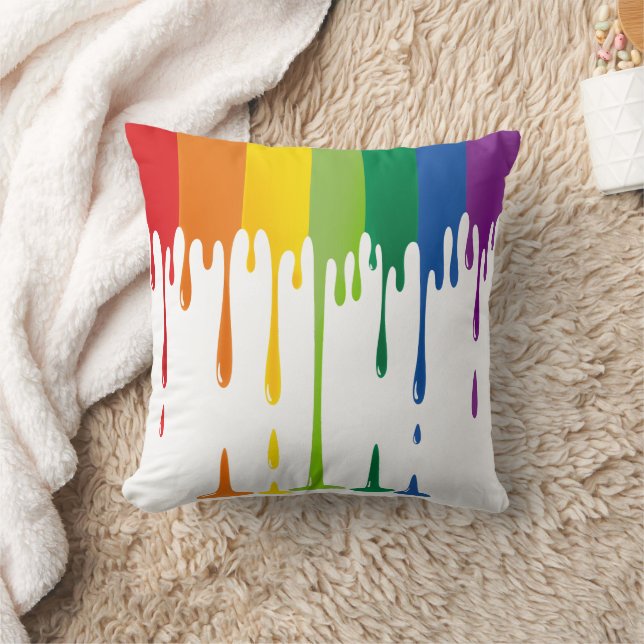 Rainbow Dripping Paint Liquid Abstract Art Throw Pillow (Blanket)