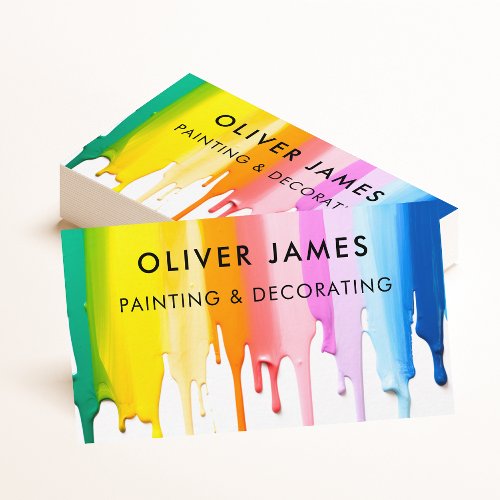 Rainbow dripping paint painting and decorating business card