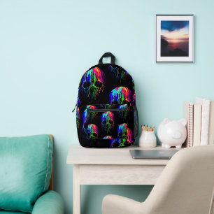 rainbow dripping paint Skull drip Printed Backpack