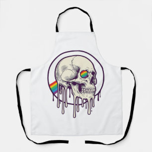 Rainbow Dripping Skull Vintage Engraving Design_1 Apron