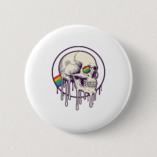 Rainbow Dripping Skull Vintage Engraving Design_1 Button