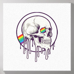 Rainbow Dripping Skull Vintage Engraving Design_1 Canvas Photo Tile