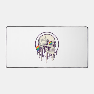Rainbow Dripping Skull Vintage Engraving Design_1 Desk Mat