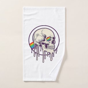 Rainbow Dripping Skull Vintage Engraving Design_1 Hand Towel